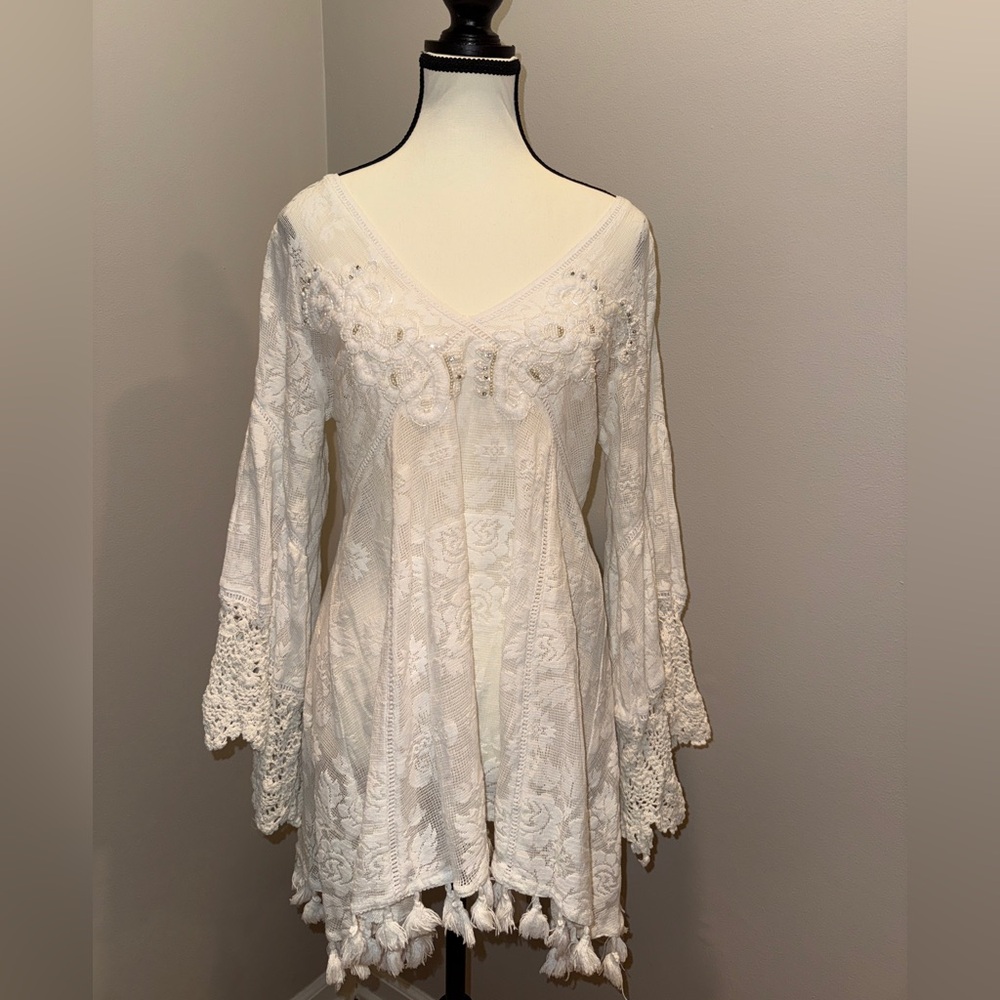 Antica Sartoria Positano White Lace Boho Tunic